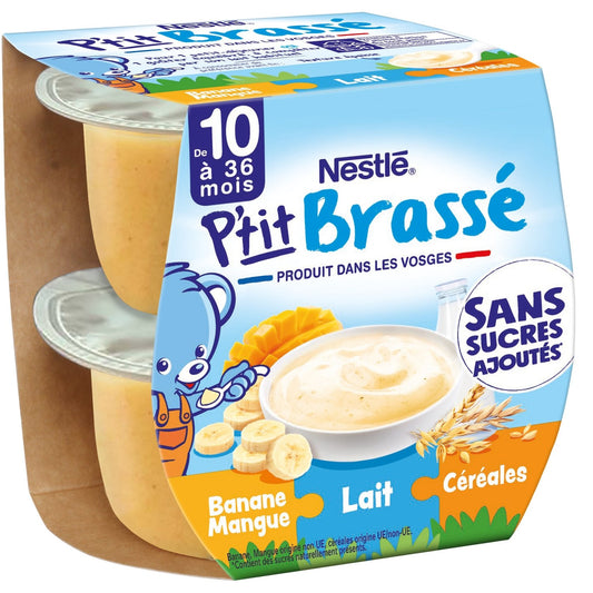 Dessert Bébé Dés 10 Mois, Banane Mangue Lait et Céréales Sans Sucres Ajoutés NESTLE 2 pots de 115g
