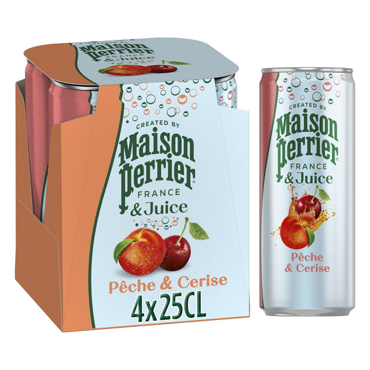 Eau Gazeuse Aromatisée Pêche Cerise MAISON PERRIER le pack de 4 canettes de 25cL