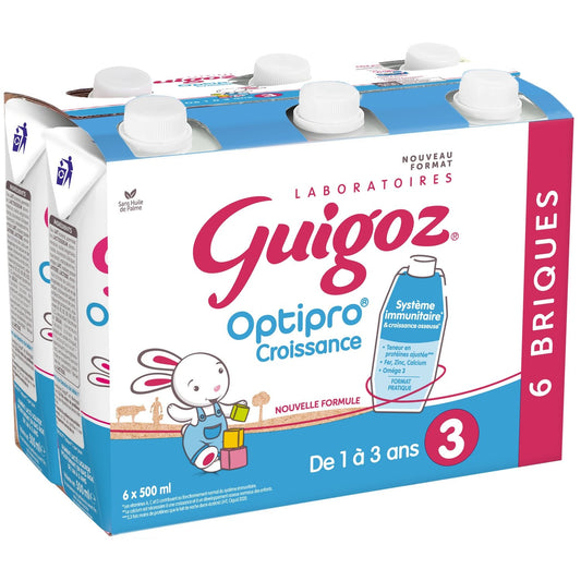 Lait Bébé Liquide 3ème Âge Dès 12 Mois Croissance Optipro GUIGOZ le lot de 6 briques de 500mL