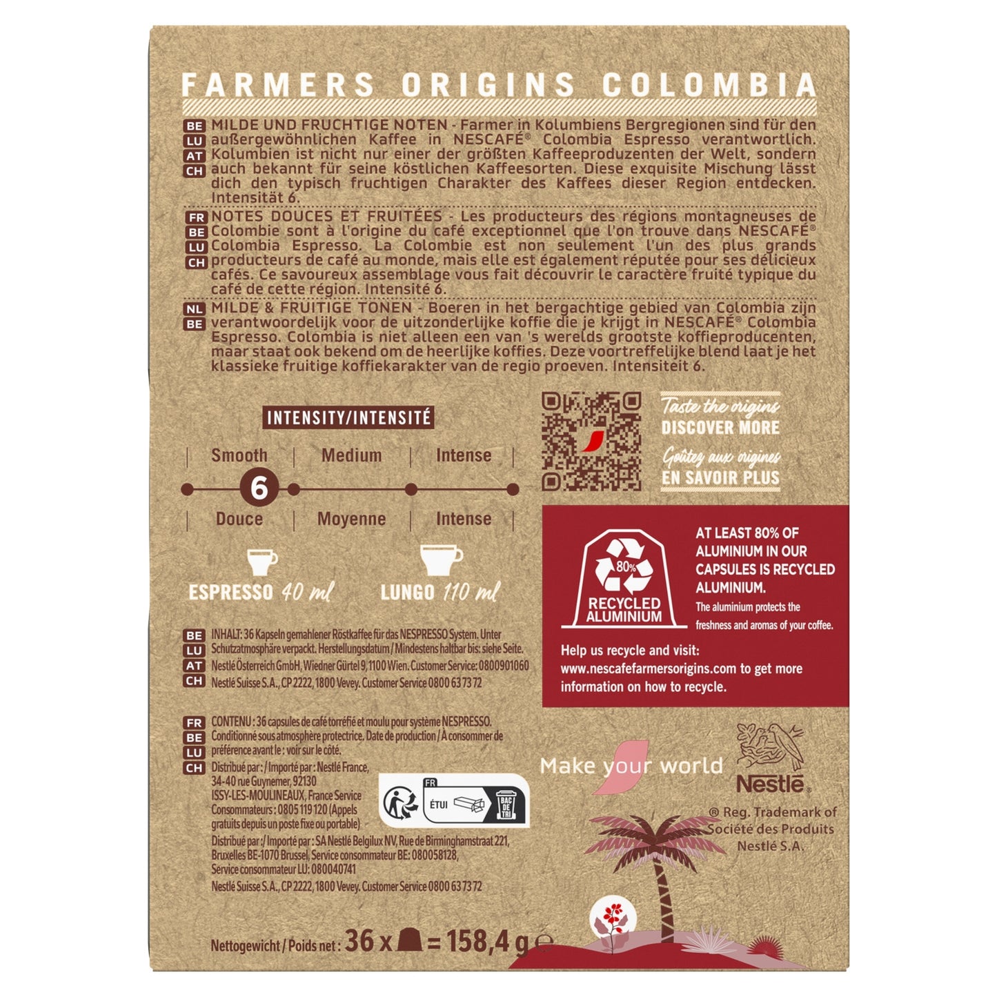 Café Capsules Espresso Intensité 6 Colombia Compatible Nespresso NESCAFE FARMERS ORIGINS 
