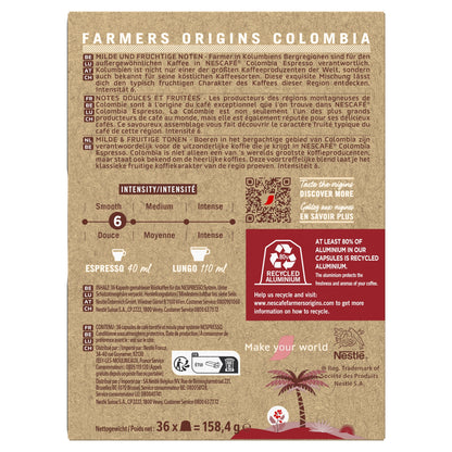 Café Capsules Espresso Intensité 6 Colombia Compatible Nespresso NESCAFE FARMERS ORIGINS 