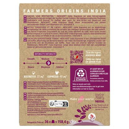 Café Capsules Espresso Intensité 9 India Compatible Nespresso NESCAFE FARMERS ORIGINS 