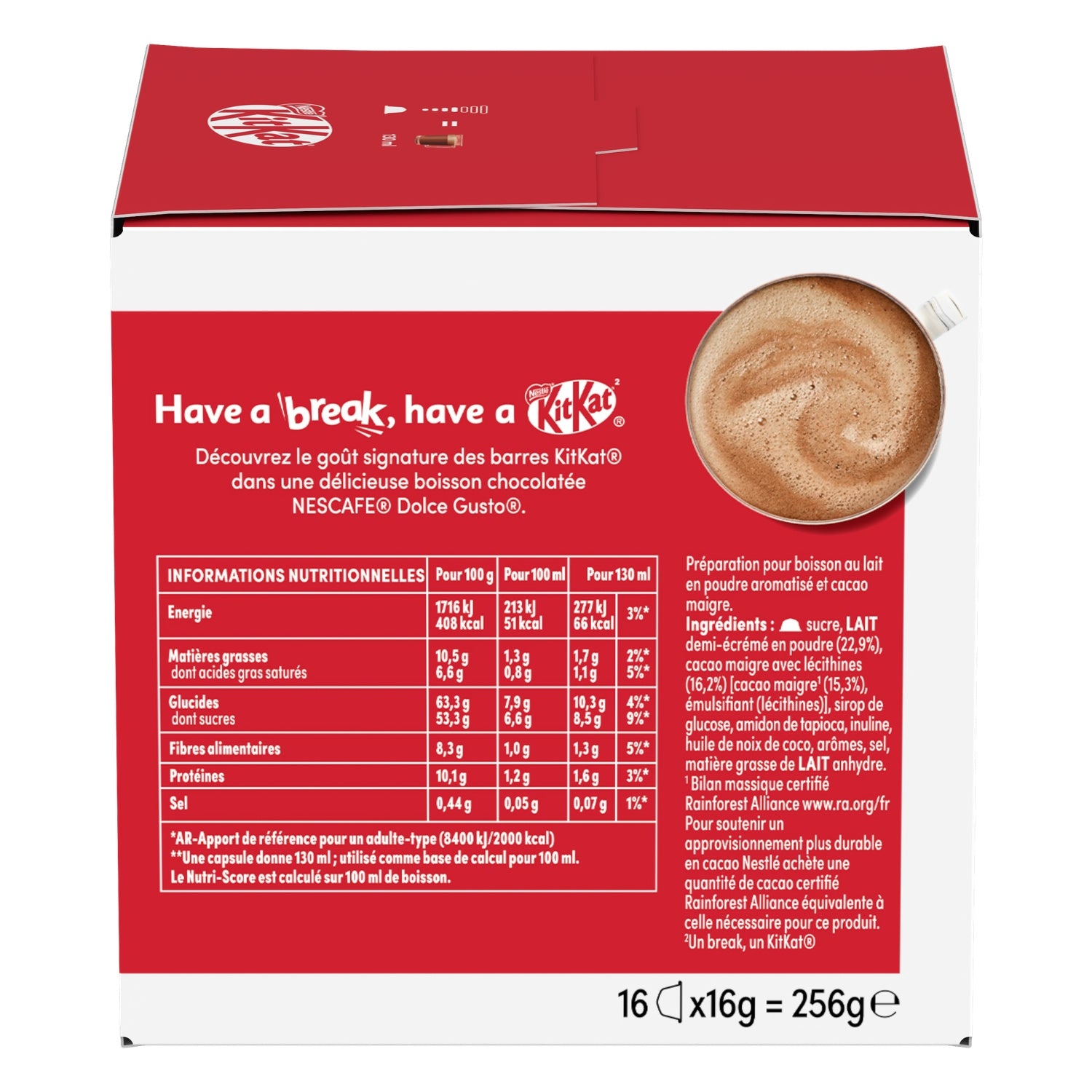 Chocolat Chaud Capsules Latte KitKat Compatible Dolce Gusto NESCAFE DOLCE GUSTO 