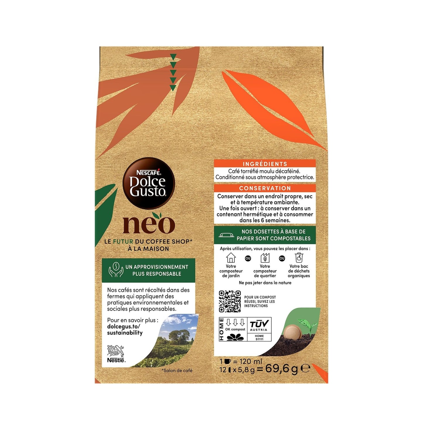 Café Dosettes Lungo Décaféiné Intensité 6 NESCAFE DOLCE GUSTO NEO