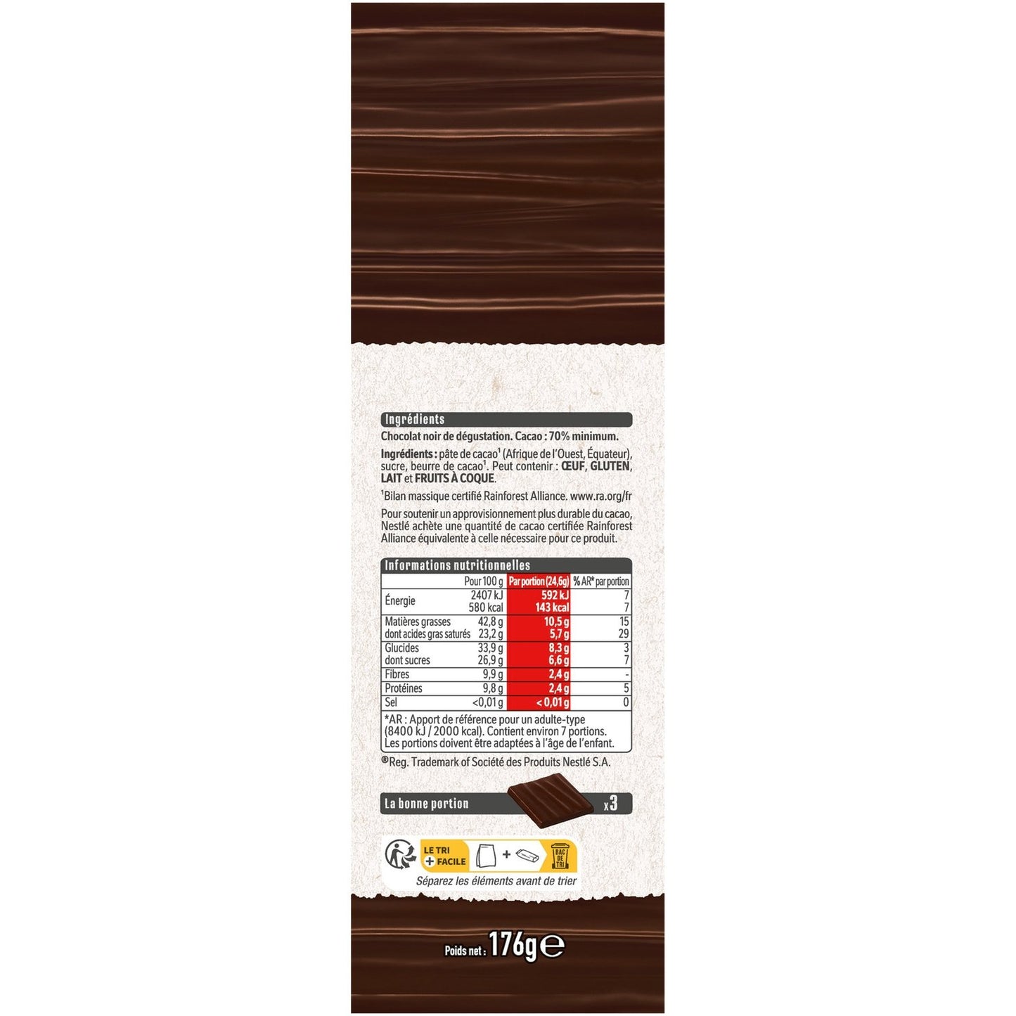 Carrés Chocolats Noir 70% NESTLE