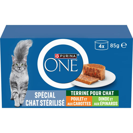 Terrines à la Dinde et aux Épinards, au Poulet et aux Carottes PURINA la boite de 340g