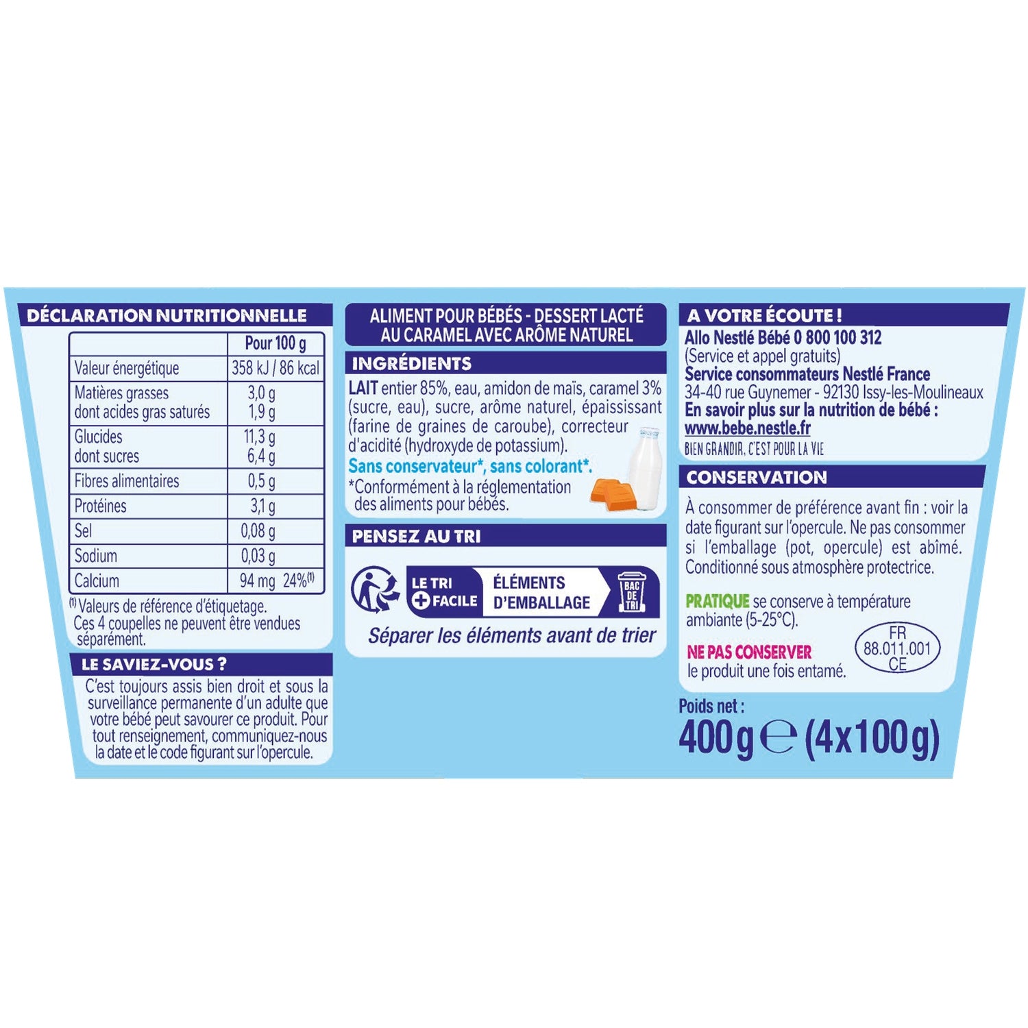 Dessert lacté bébé dès 6 mois Caramel P'tit Gourmand NESTLE 