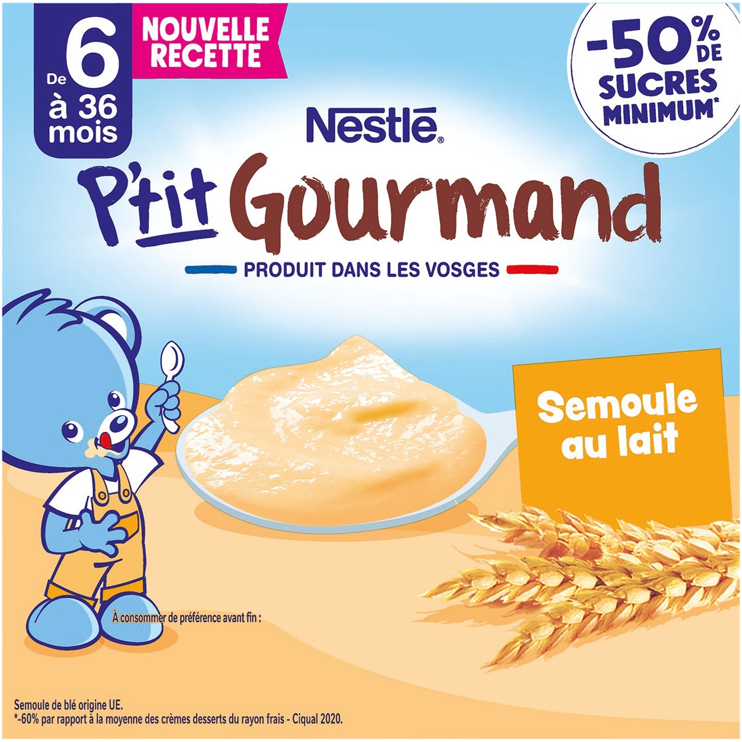 Dessert lacté bébé dès 6 mois Semoule P'tit Gourmand NESTLE 