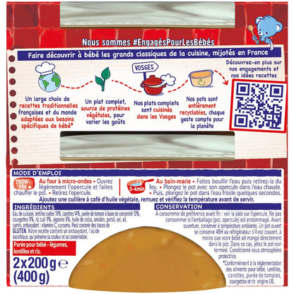 Plat bébé dahl de légumes lentilles riz NESTLE 
