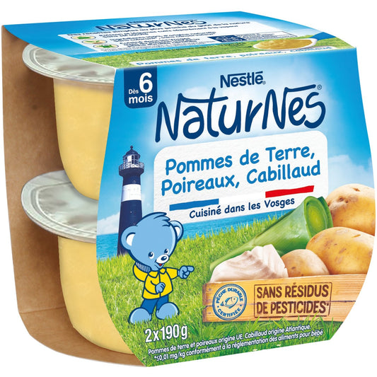 Plat Bébé Pommes de Terre, Poireaux, Cabillaud NESTLE les 2 pots de 190g