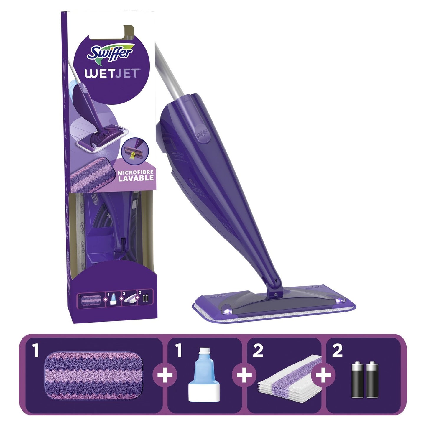 Kit de Nettoyage Balai Pulverisateur Lingettes et Solution Nettoyante SWIFFER
