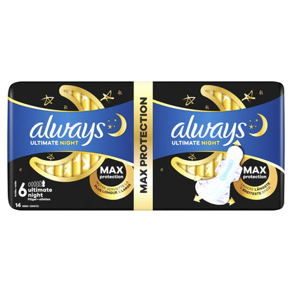 Serviettes Hygiéniques avec Ailettes Nuit Taille 6 Ultimate Night ALWAYS 