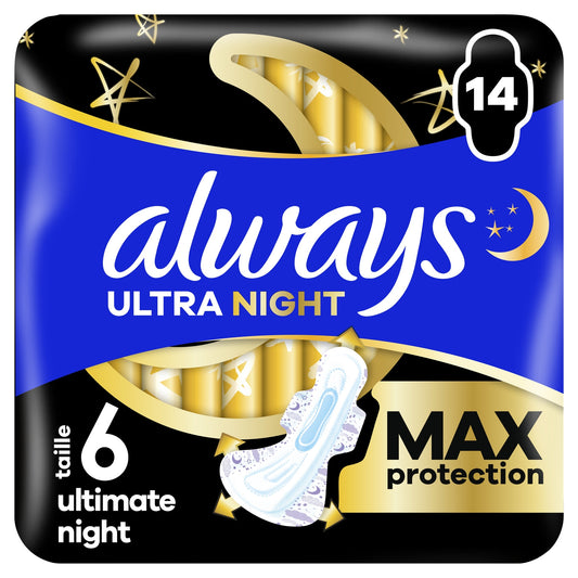 Serviettes Hygiéniques avec Ailettes Nuit Taille 6 Ultimate Night ALWAYS 
