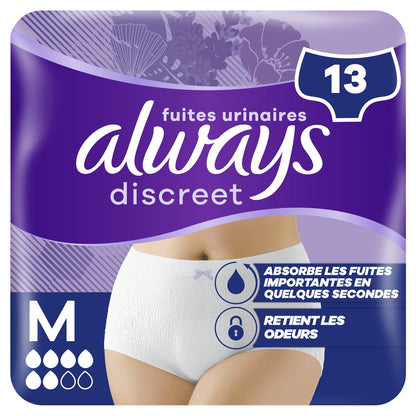 Culottes fuites urinaires Taille M Proctection Integrale Blanc Discreet ALWAYS 