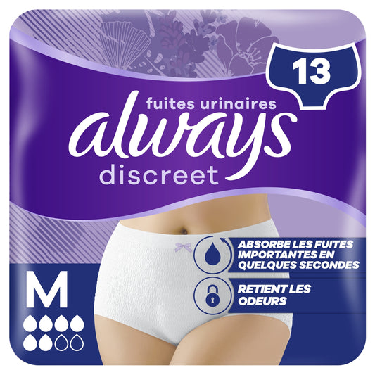 Culottes fuites urinaires Taille M Proctection Integrale Blanc Discreet ALWAYS 