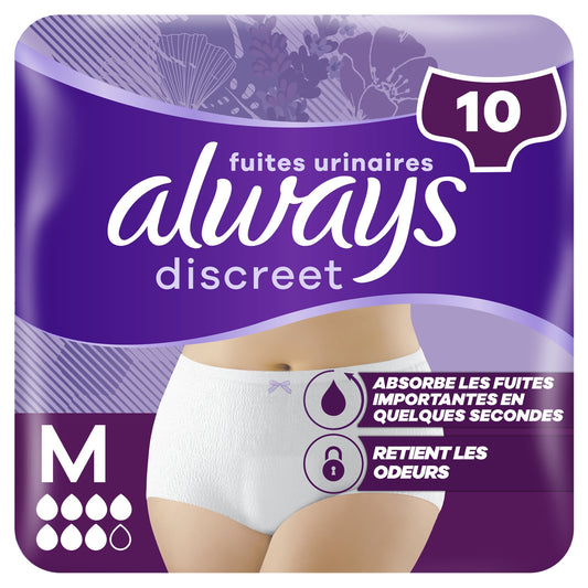 Culottes fuites urinaires Taille M Protection Intégrale Blanc Discreet ALWAYS 