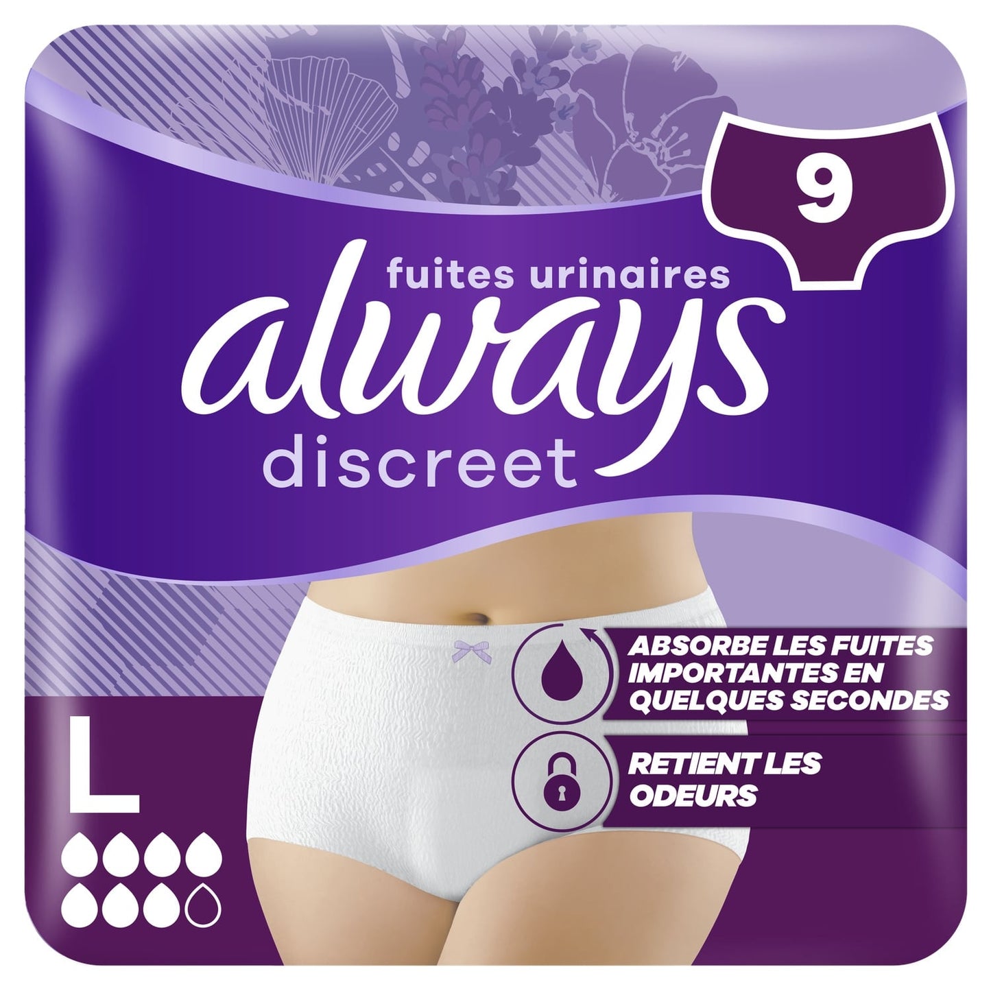 Culottes fuites urinaires Taille L Proctection Integrale Blanc Discreet ALWAYS 