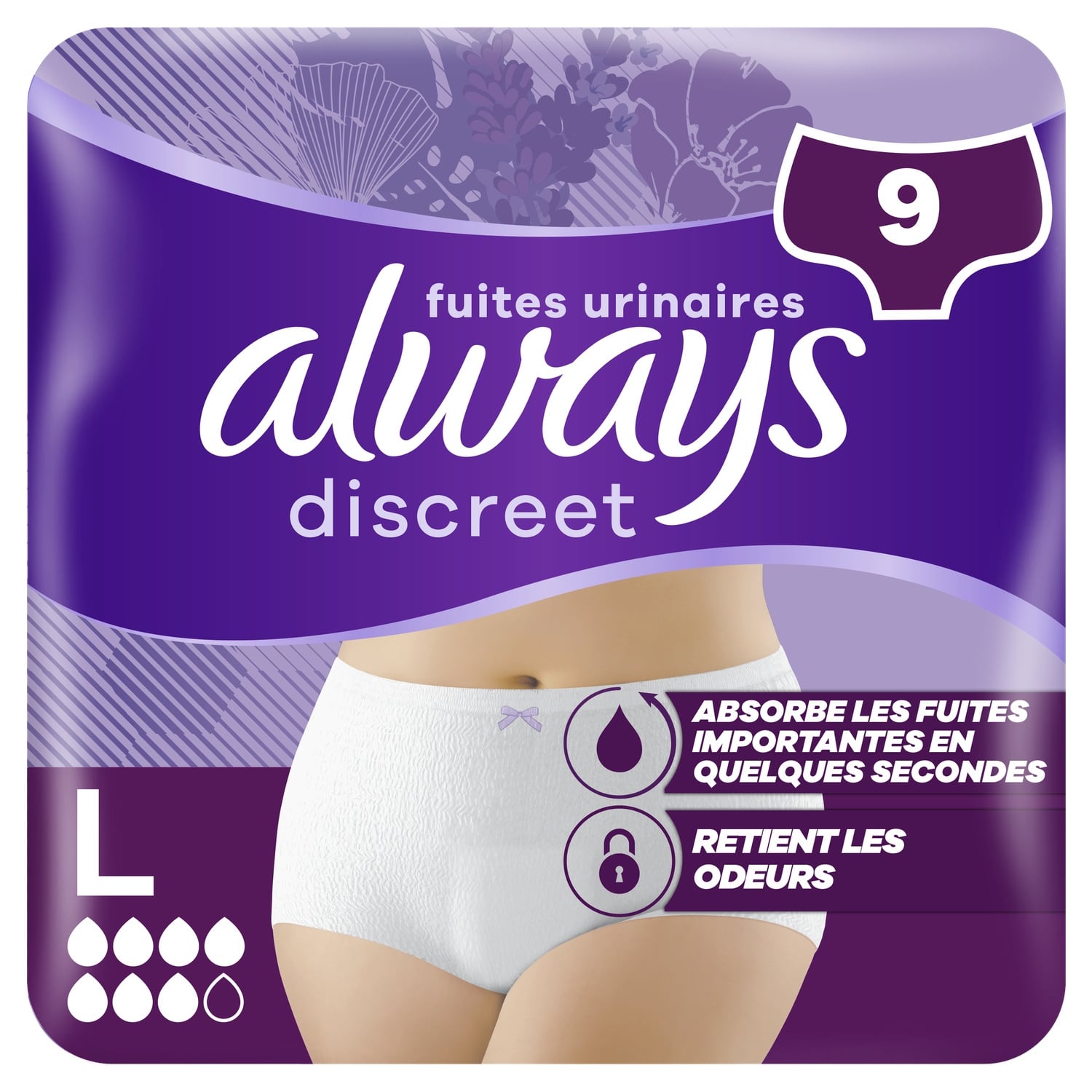Culottes fuites urinaires Taille L Proctection Integrale Blanc Discreet ALWAYS 