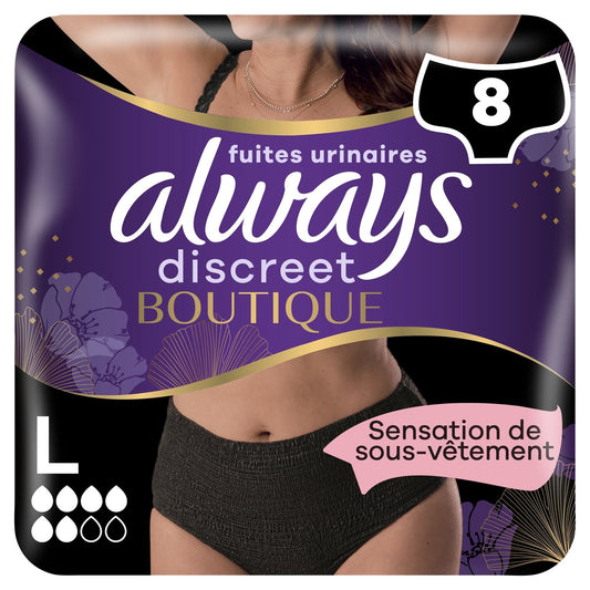Culotte Fuite Urinaire Taille L Noire Discreet Boutique ALWAYS le pack de 8 culottes