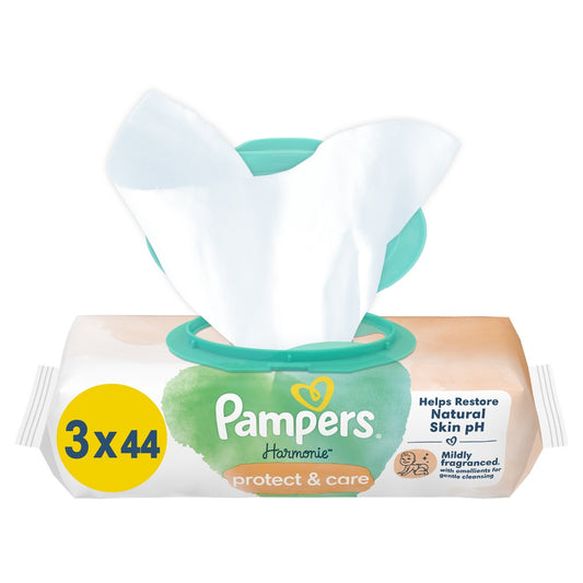 Lingettes Bébé Nettoyantes Peaux Sensibles 0% Alcool PAMPERS le sachet de 132 lingettes