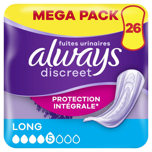 Serviettes Fuite Urinaire Long Discreet Protection Intégrale DISCREET le pack de 26 serviettes