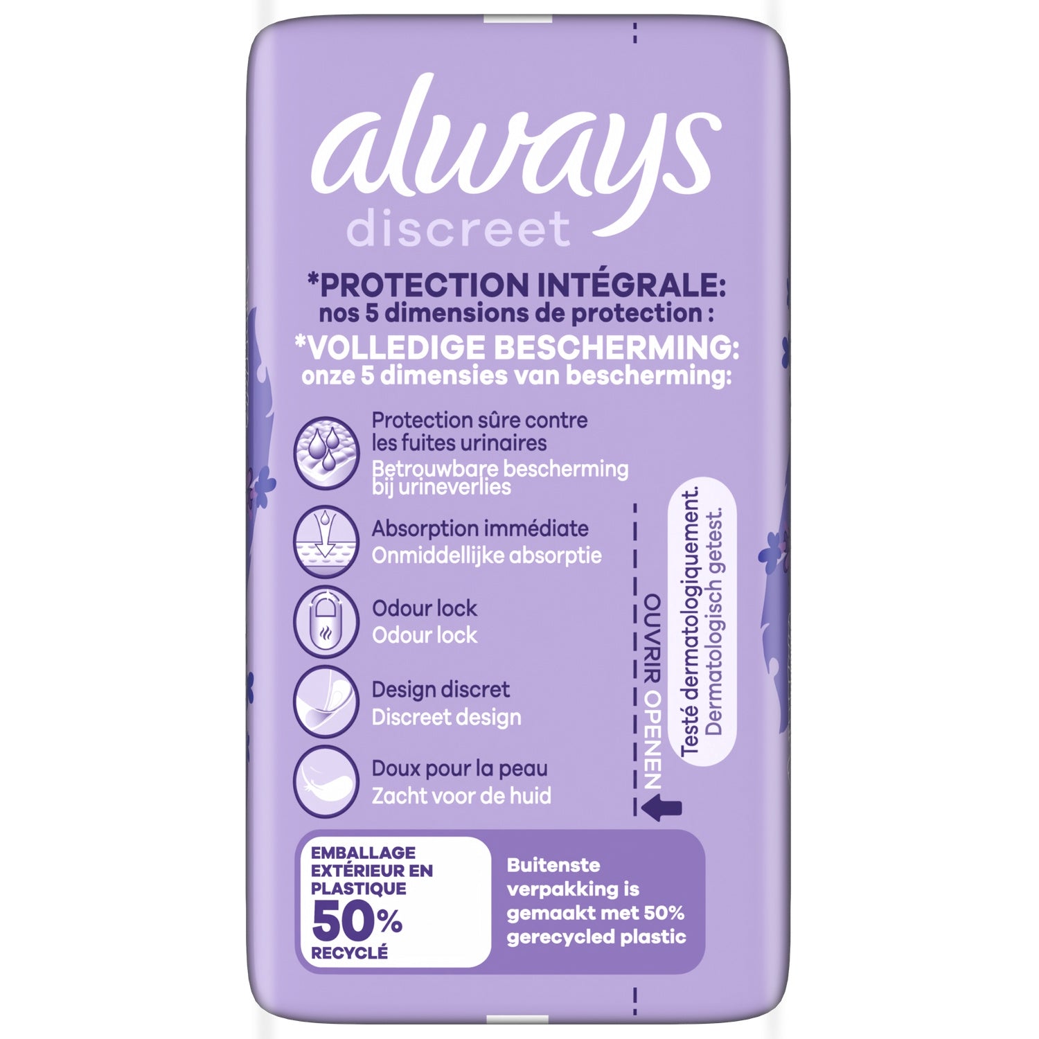 Serviettes Fuite Urinaire Long Discreet Protection Intégrale ALWAYS 