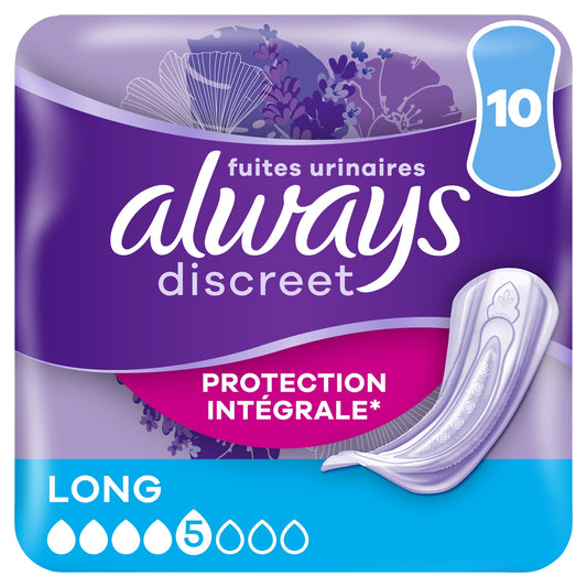 Serviettes Fuite Urinaire Long Discreet Protection Intégrale ALWAYS 