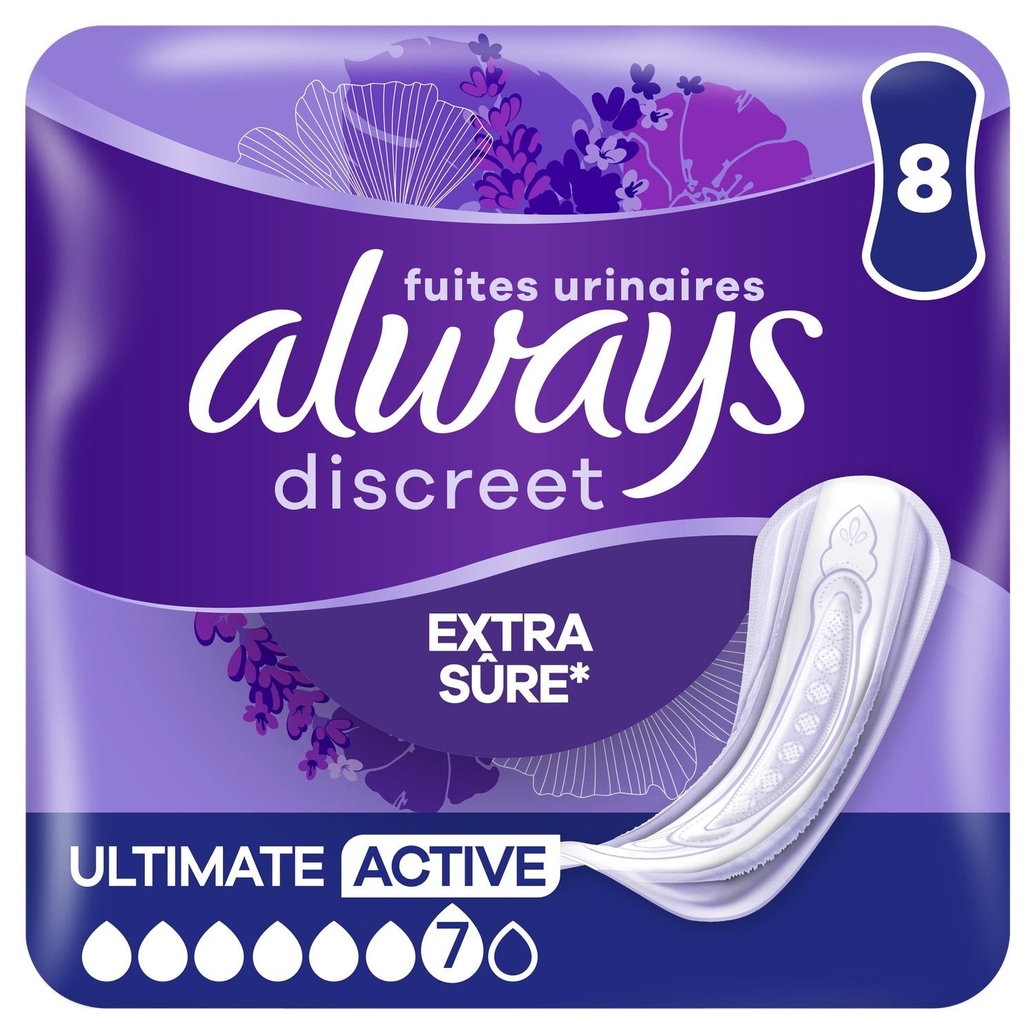 Serviettes Fuite Urinaire Ultimate Active Extra Sûre Discreet ALWAYS le pack de 8 serviettes