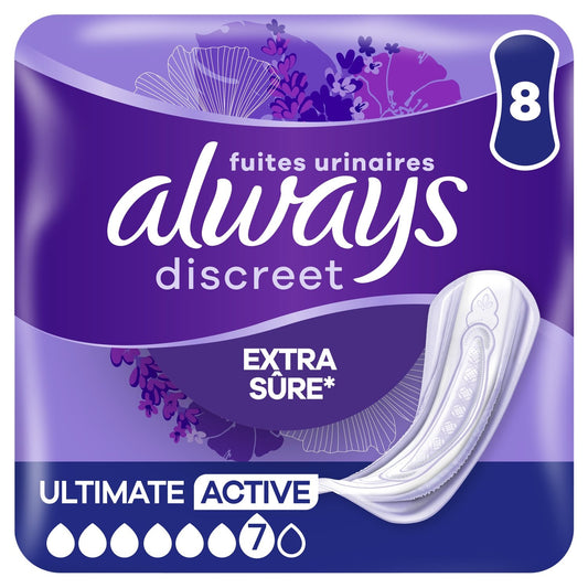 Serviettes Fuite Urinaire Ultimate Active Extra Sûre Discreet ALWAYS le pack de 8 serviettes