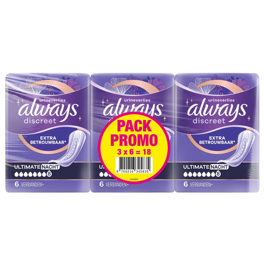 Serviettes Hygiéniques Fuites Urinaires Nuit Ultimate Unit Extra Sûre Discreet ALWAYS