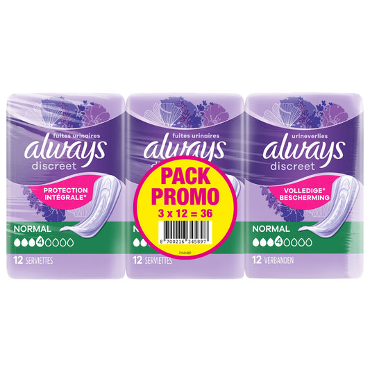 Serviettes Hygiéniques Fuites Urinaires Normal Protection Intégrale Discreet ALWAYS