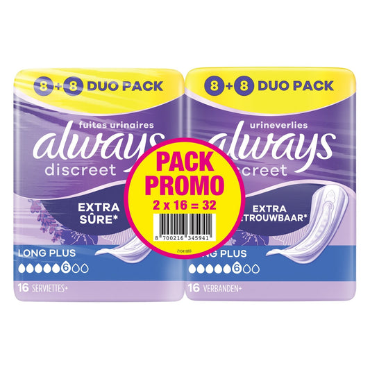Serviettes Fuite Urinaire Long Plus Extra Sûre ALWAYS DISCREET