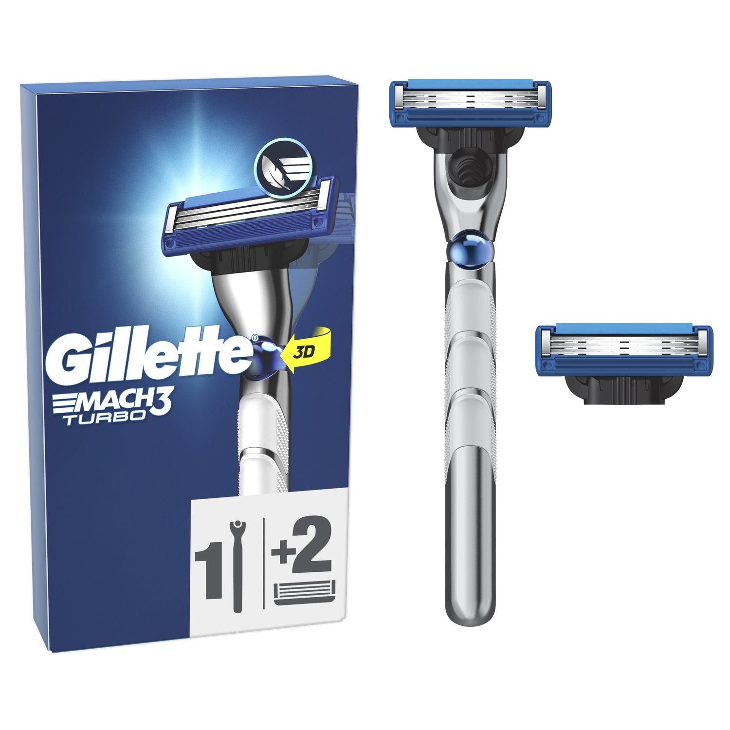 Rasoir Mach 3 Turbo pour Homme 3 Lames GILLETTE le Rasoir + 2 recharges