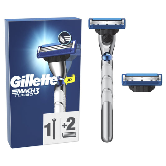 Rasoir Mach 3 Turbo pour Homme 3 Lames GILLETTE le Rasoir + 2 recharges