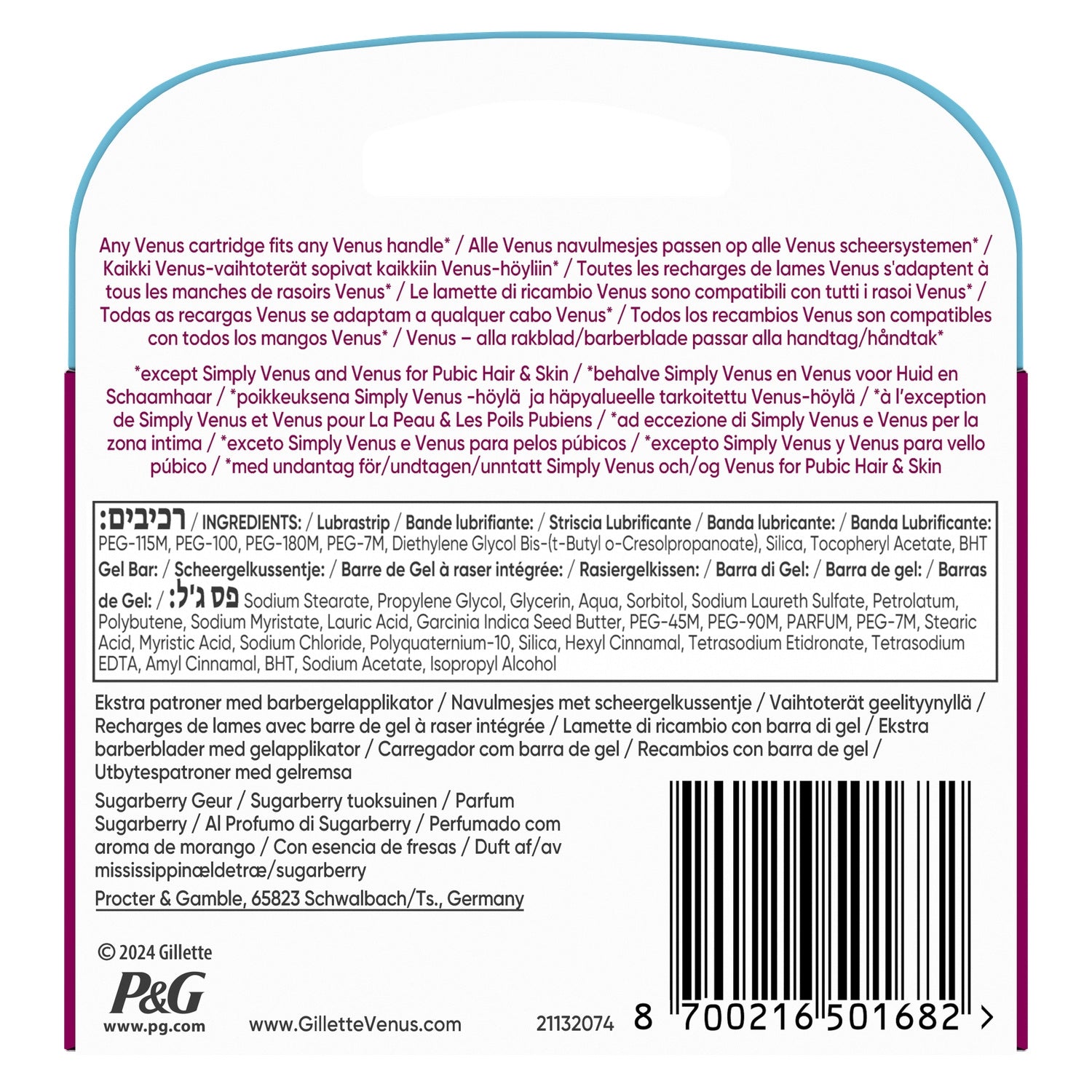 Lames de rasoir Pour Femme Pro ComfortGlide Sugarberry Scented Venus GILLETTE 