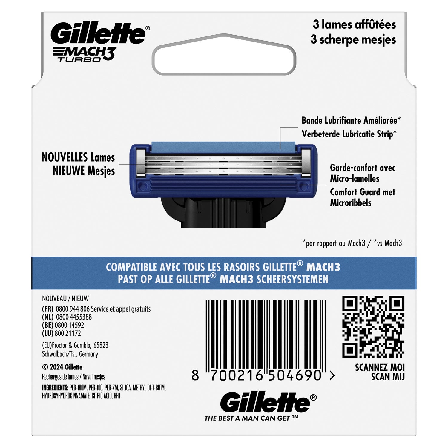 Lames de rasoir Pour Homme Mach 3 Turbo GILLETTE 