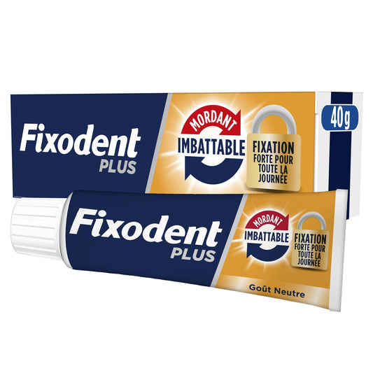 Crème Adhésive pour Prothèses Mordant Imbattable  Fixation Forte pour Tout la Journée FIXODENT le tube de 40g