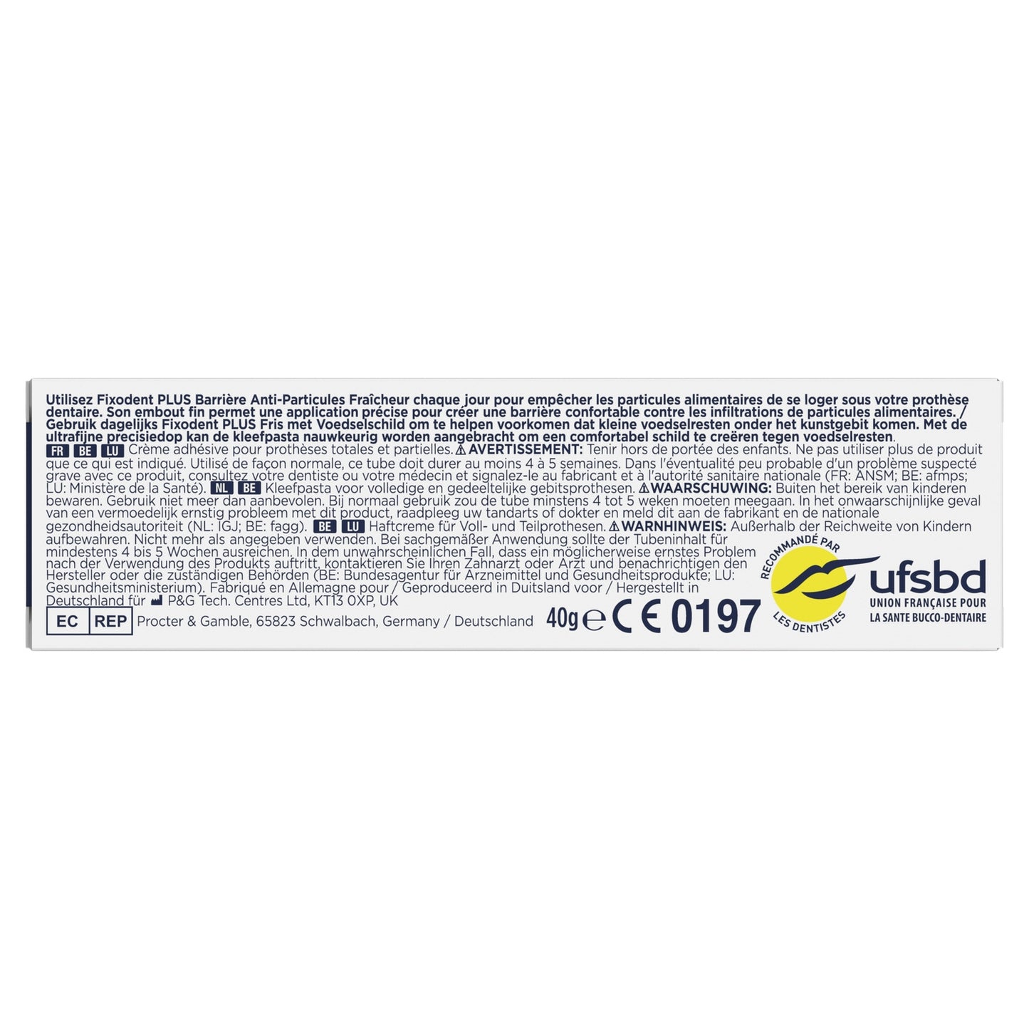 Crème Adhésive pour Prothèses Barrière Anti-Particules + Fixation Forte pour toute la journée FIXODENT 