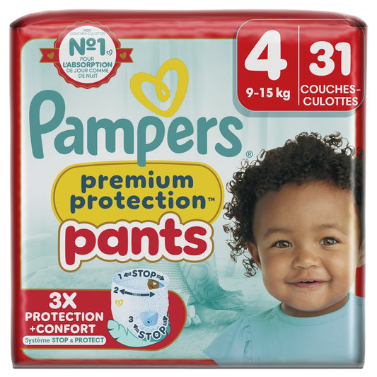 Couches Culottes Bébés Premium Protection Pants 9-15kg Taille 4 PAMPERS le paquet de 31 couches