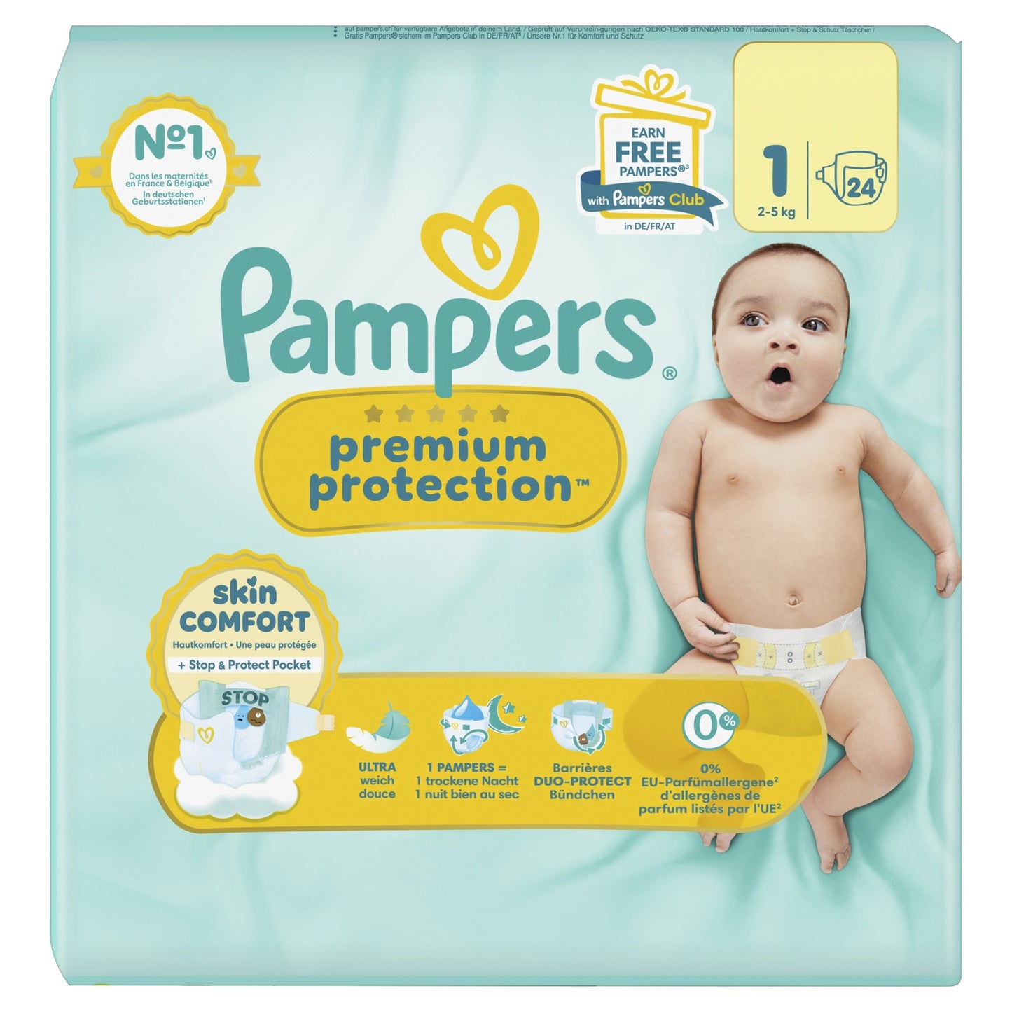 Couches Bébés Prenium Protection 2-5kg Taille 1 PAMPERS