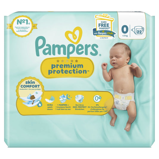 Couches Bébés Prenium Protection 3kg Taille 0 PAMPERS le paquet de 22 couches bébés