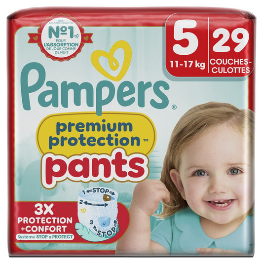 Couches Culottes Bébés Premium Protection T5 11-17kg PAMPERS le paquet de 29 couches culottes