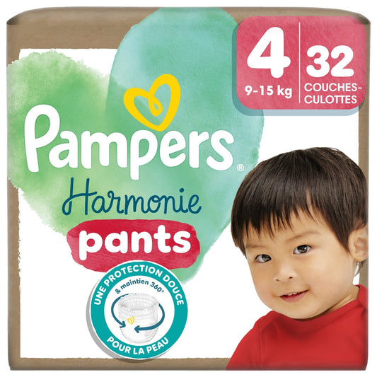 Couches Culottes Bébés Harmonie Pants T4 9-15kg PAMPERS le paquet de 32 couches culottes