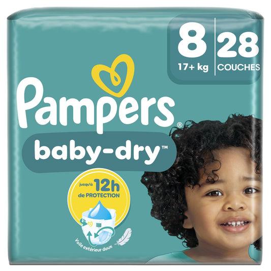 Couches Bébés Baby-Dry 17+ Kg Taille 8 PAMPERS le paquet de 28 couches