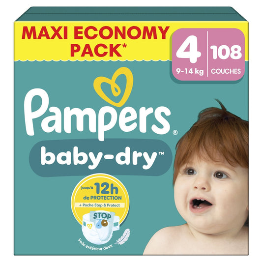 Couches Bébés Baby-Dry 9-14kg Taille 4 PAMPERS