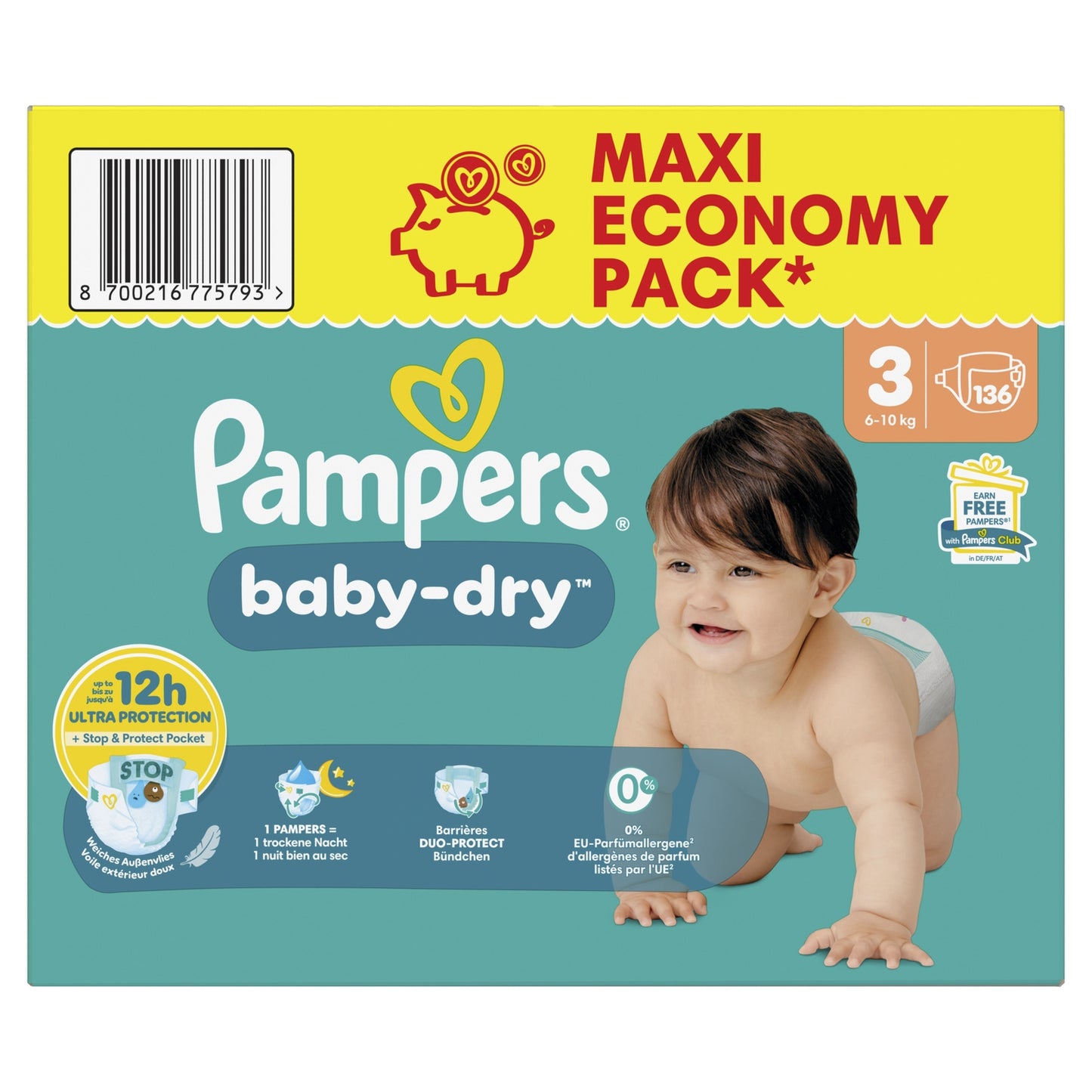 Couches Bébés Baby-Dry 6-10kg Taille 3 PAMPERS 