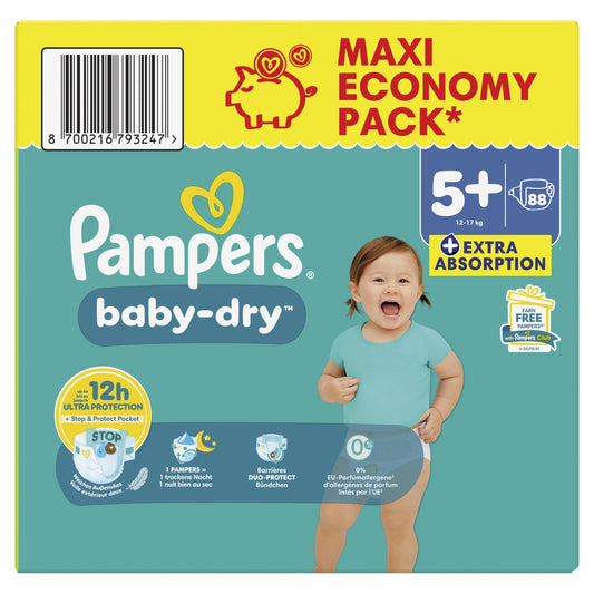 Couches Bébés Baby-Dry 12-17kg Taille 5+ PAMPERS