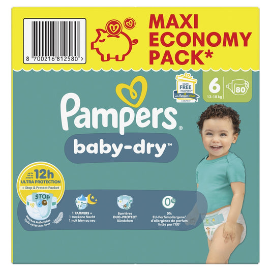 Couches Bébés Baby-Dry 13-18kg Taille 6 PAMPERS