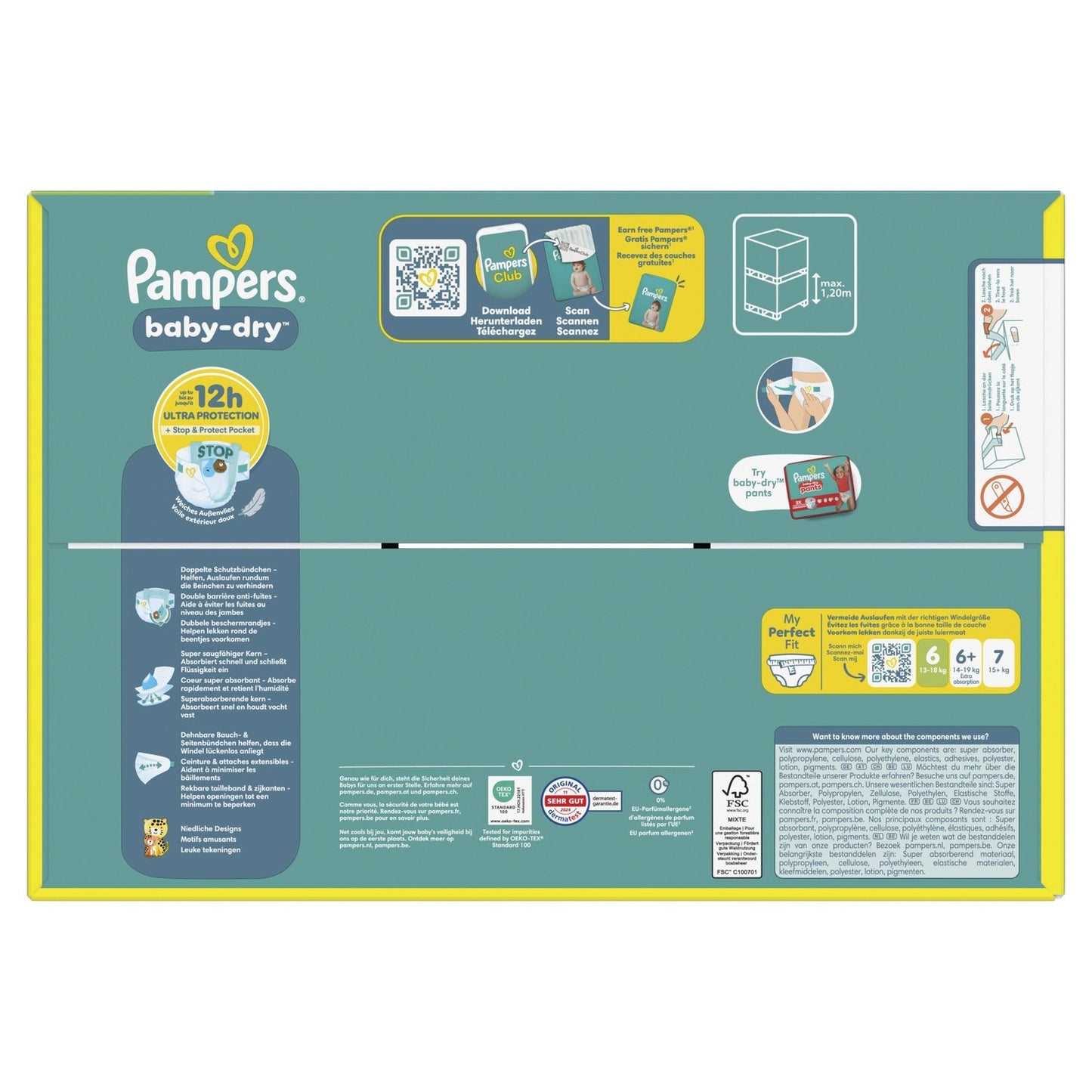 Couches Bébés Baby-Dry 13-18kg Taille 6 PAMPERS