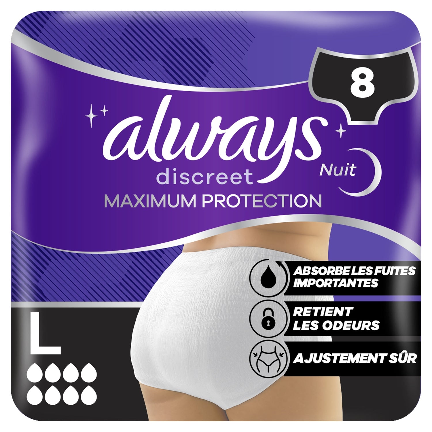 Culottes fuites urinaires Nuit Taille L Flux Très Abondant Anti-odeur ALWAYS 